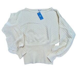 Cupshe Women Cream Pointelle Knit Balloon Sleeve Sweater Boat Neck NWT Small